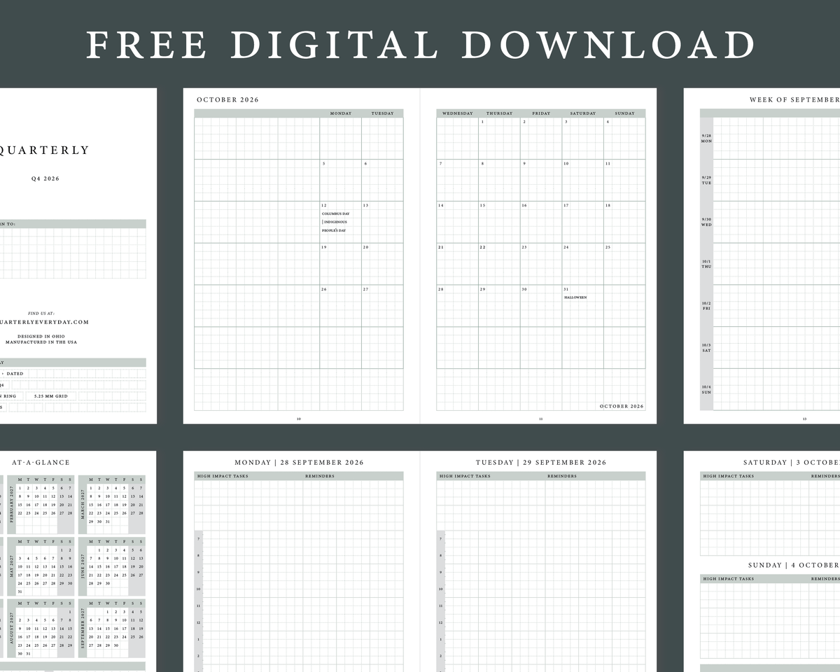 Q4 2026 Quarterly Everyday Daily Planner Digital Download